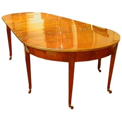 French Louis XVI Walnut Dining Table With 5 Leaves