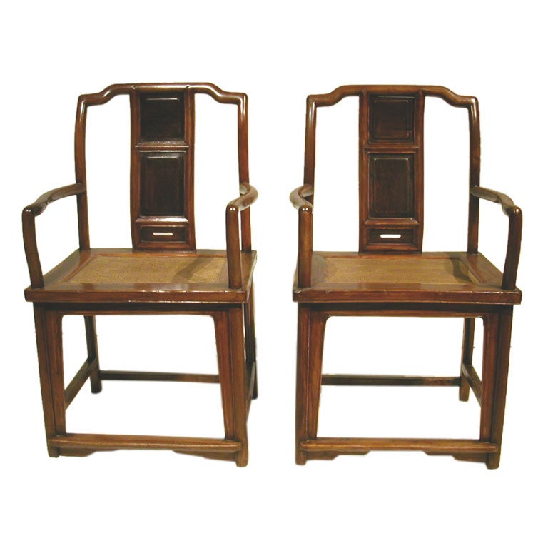 Pair Of Chinese 19th Century Elm Armchairs For Sale