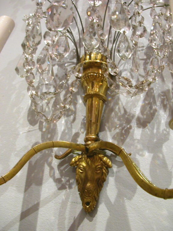 Pair Of Swedish Gustavian Ormolu Cut Glass Two-branch Sconces