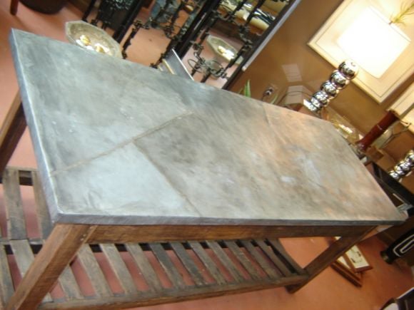 19th Belgian tailor's table with reclaimed zinc top