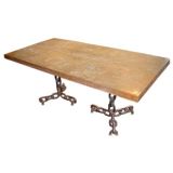 Copper top dining table with iron chain base