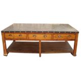 Antique Large baker's table with steel top