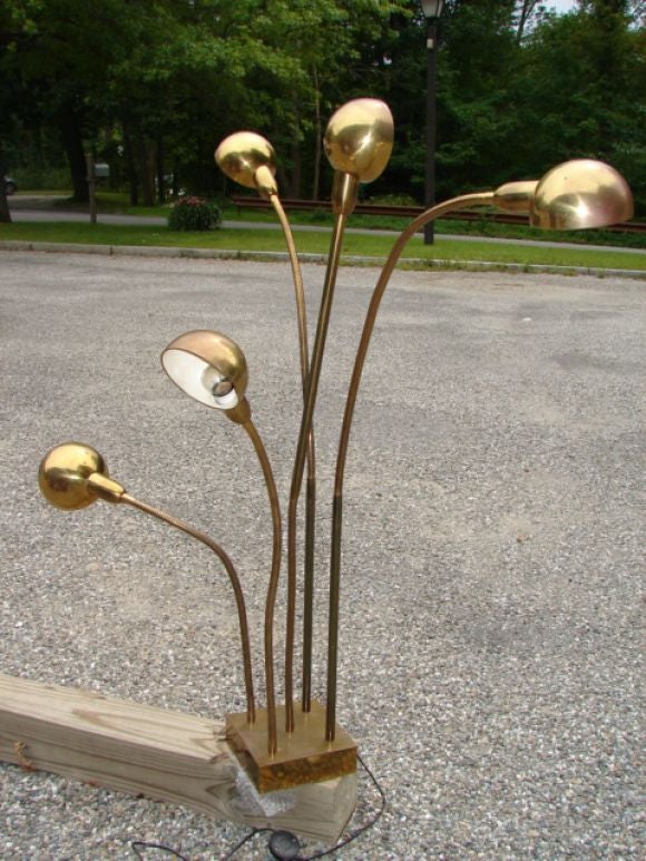 Sensational French vintage brass standing lamp with 5 fully adjustable arms, by Pierre Folie. Newly wired for U.S.