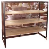 Steel mesh bookcase w/ wood plank shelves