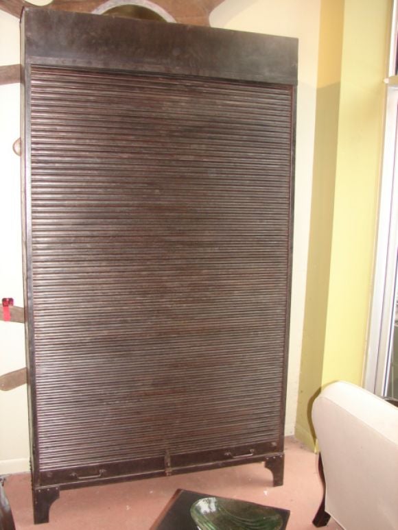 Steel tambour roll-front book case