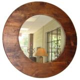 Grand miroir rond en bois de grange