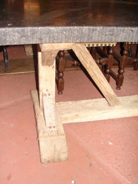 Wood Belgian bluestone top dining table