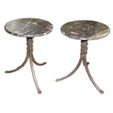 Pair of fossil marble top end tables