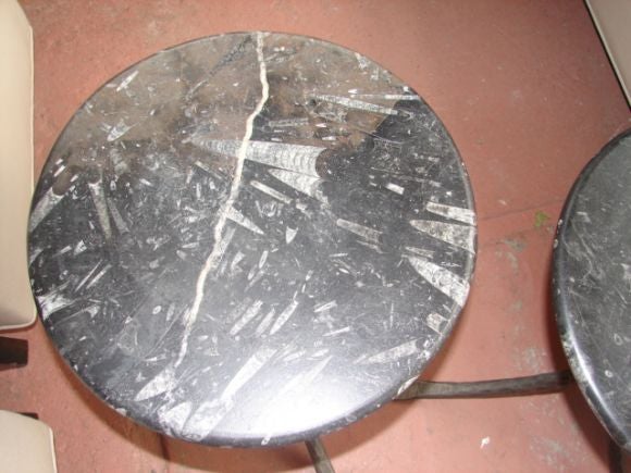 Pair of fossil marble top end tables