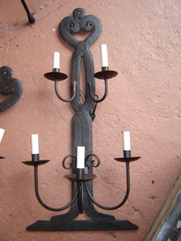 Pair of iron strap hinge sconces