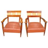 Pair of carved wood and rope armchairs