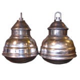 Pair of steel and glass industrial hanging lights