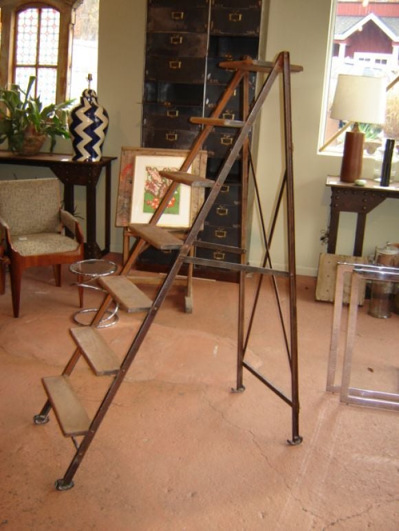 French steel and oak library steps