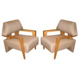 Pair of maple armchairs in the manner of Frank Lloyd Wright