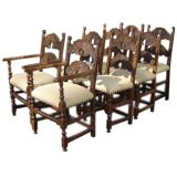 Antique Set of 8 Belgian carved oak dining chairs