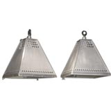 Vintage Pair of stainless steel French industrial hanging lights