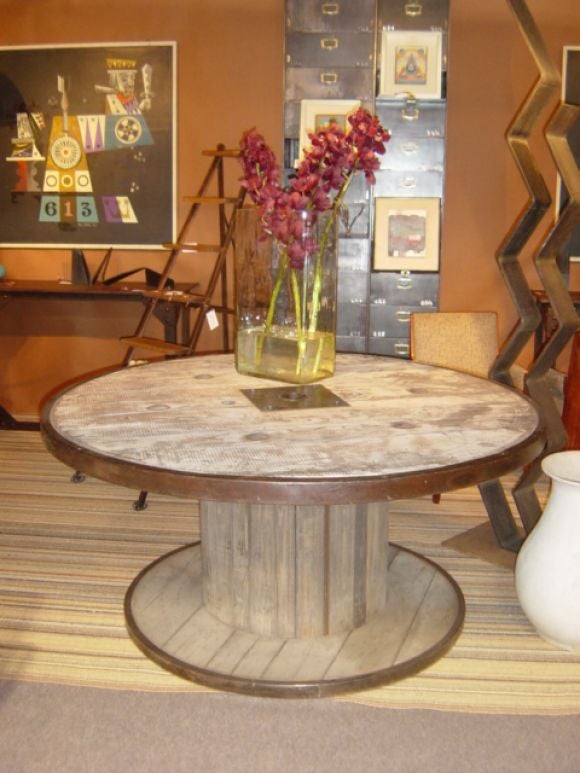 wooden spool table with seats