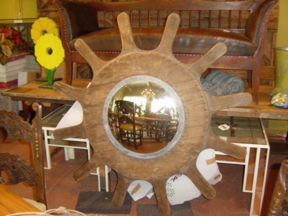 Wooden industrial starburst mirror