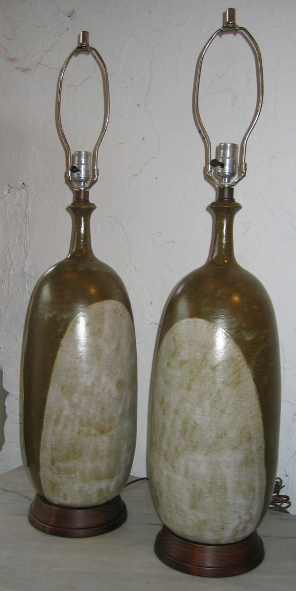 Pair of Large Pottery Lamps
