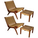 Vintage Pair of Edmund Spence Chairs and Ottomans