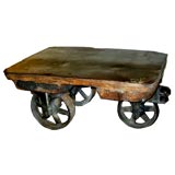Antique small size industrial cart/coffee table with metal top