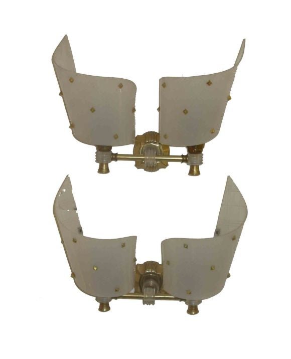 Elegant 50's French lucite and brass sconces