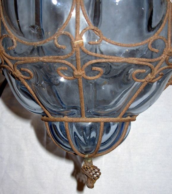 Wrought Iron Outdoor indoor light blue Venetian glass/wrought iron lanterns