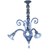 Blue,  three lights Venetian 20's Venini  Chandelier