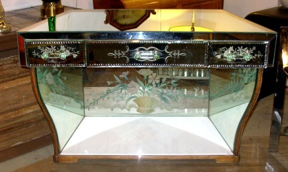 Venetian beveled mirrored beauty/console/desk