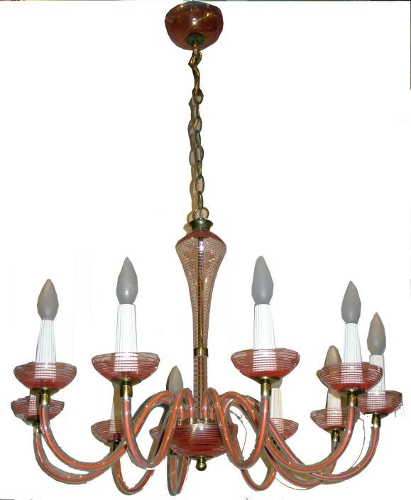 Orange/Red striped Venetian (Murano) chandelier