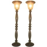 Elegant , tall Venetian - Murano blown glass floor lamps