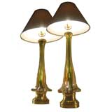 Large pair of Sommerso blown glass gold and green table lamps