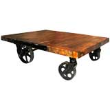 Antique Large Industrial cart/coffee table with original top