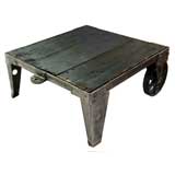 Antique Metallic patina, black top industrial cart/coffee table