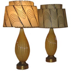 Pair of well proportioned yellow Venetian glass table lamps