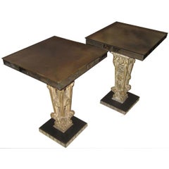 Antique Exceptional pair of mirrored side tables