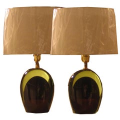 Signed Green and burgundy Seguso table lamps