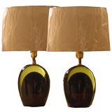 Green and burgundy Venetian Seguso (signed) table lamps