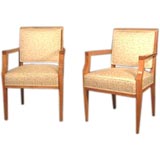 A Pair of Jacques Quinet Cherry  Upholstered Armchairs