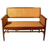 Vintage An Oak Bench with Rush Seat & Back