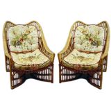 Vintage Pair of Louis Sognot Wicker Armchairs