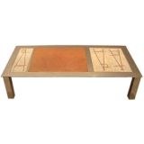 Steel Chrome Coffee Table w/ Leather & Ceramic Top