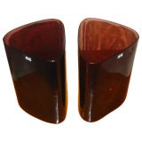 Unique Pair of Hand-Blown Signed Burgundy Arcade Vases