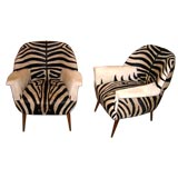 Pair of Art Deco upholstered club chairs that simulate zebra