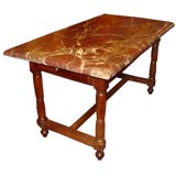 French Louis XVI Period Oak Game Table with Marble Top