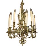 Antique French Bronze Twelve Light Chandelier