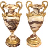 Pair of Marble Urns with Bronze Mounts