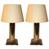Pair of Silver-Plated Column Lamps