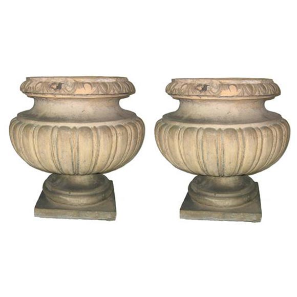 Pair of Neoclassical Style Stone Urns For Sale