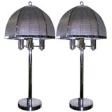 Pair Chrome Lamps with Mesh Shades
